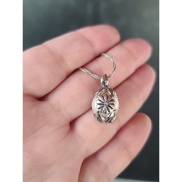 Honora 925 Sterling Silver Real Pearl Floral Pendant Necklace Vintage - Picture 3 of 11